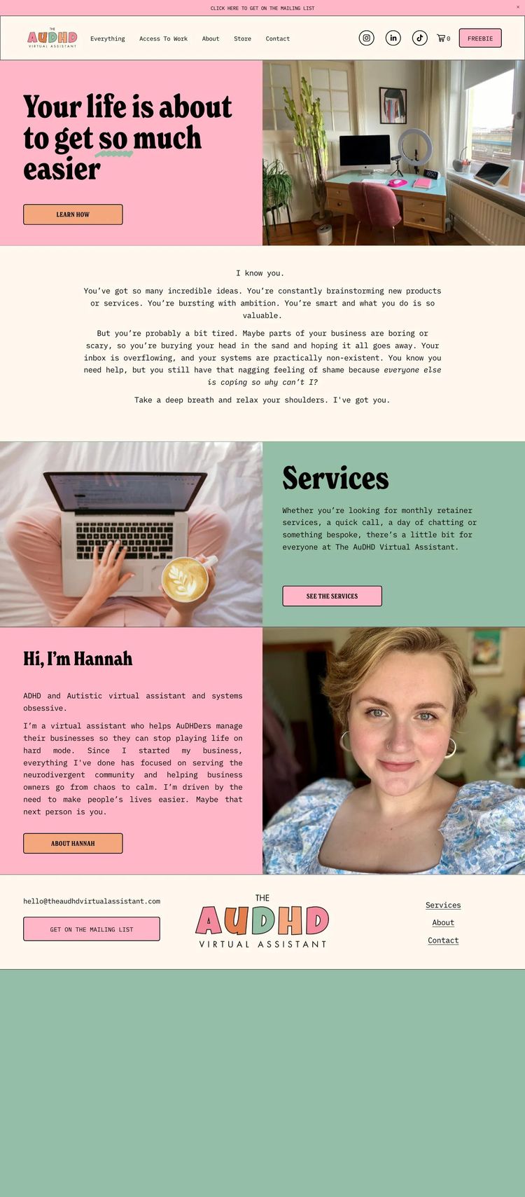 Screenshot 2 of The AuDHD Virtual Assistant (Example Squarespace Virtual Assistant Website)