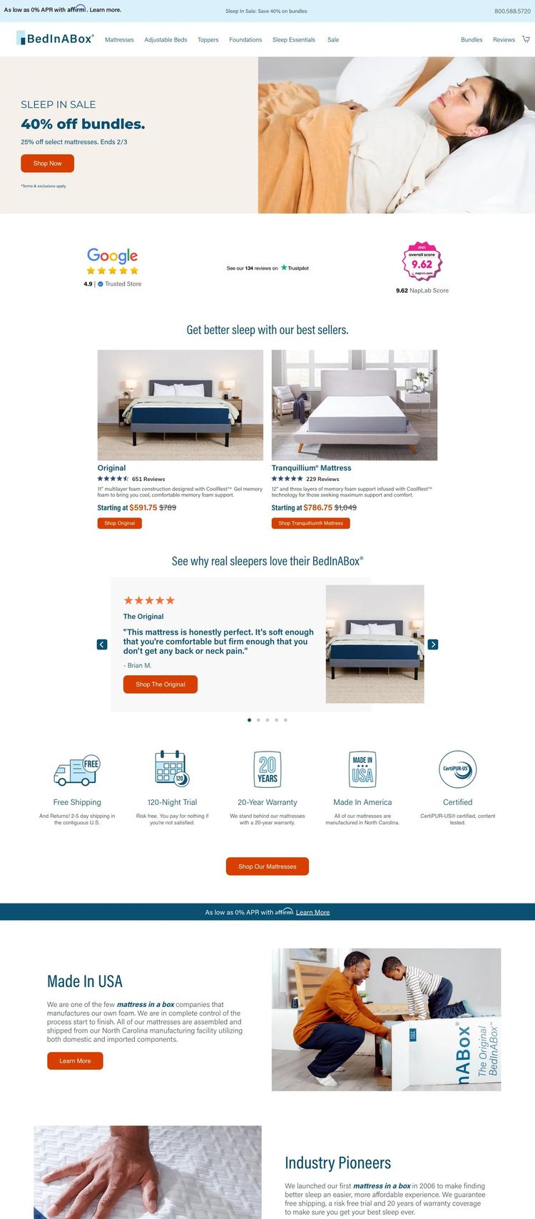 Screenshot 2 of Bed In A Box (Example Shopify Furniture Website)