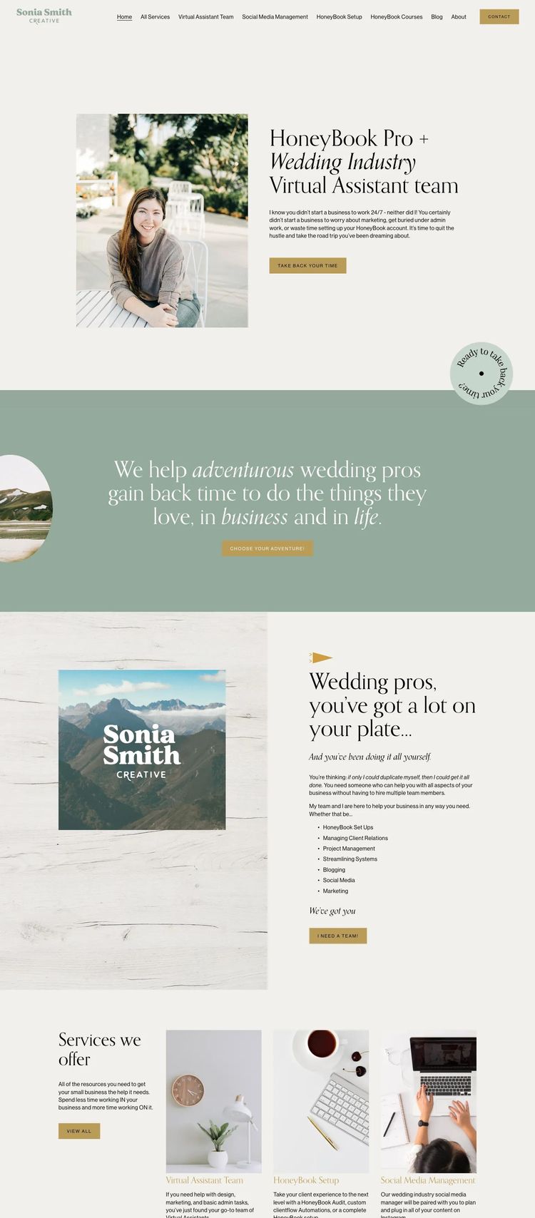 Screenshot 1 of Sonia Smith Creative (Example Squarespace Virtual Assistant Website)