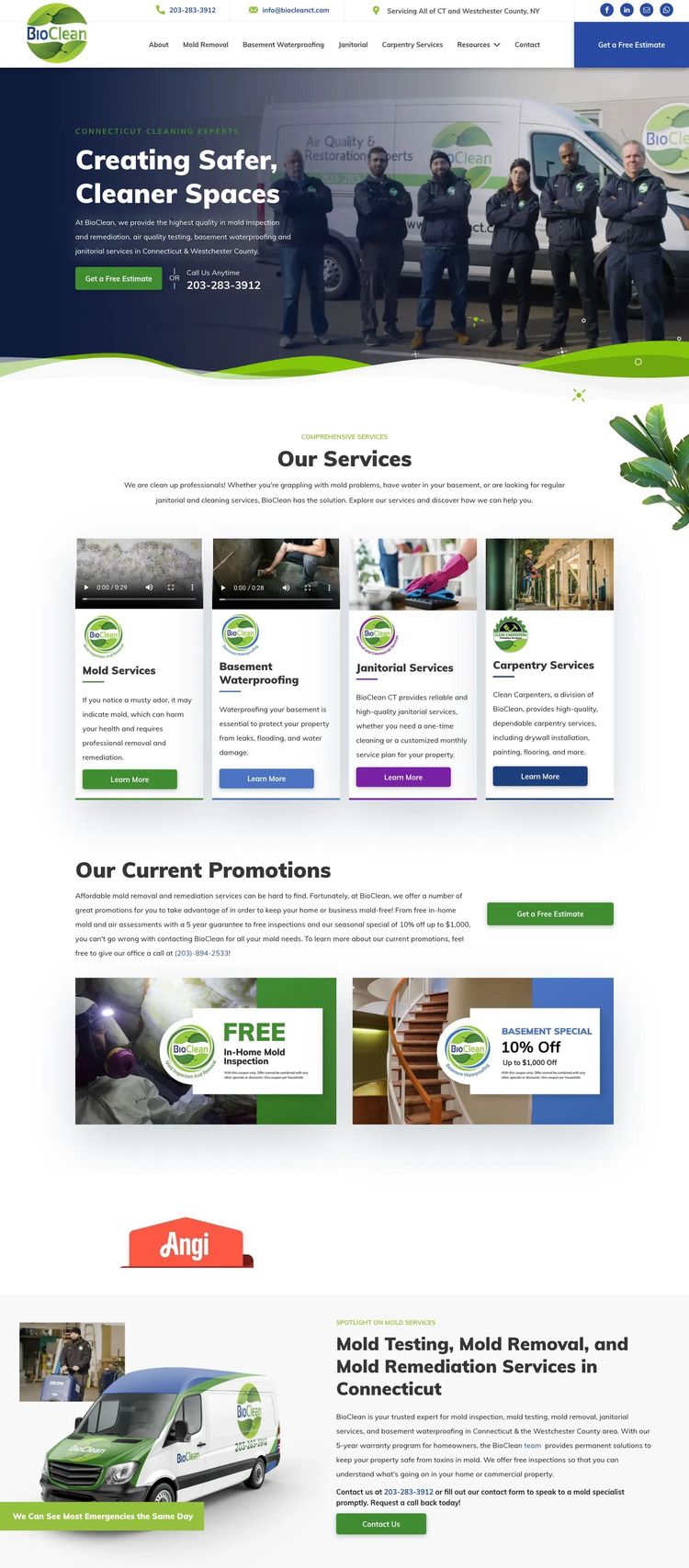 Screenshot 1 of BioClean CT (Example Duda Cleaning Services Website)