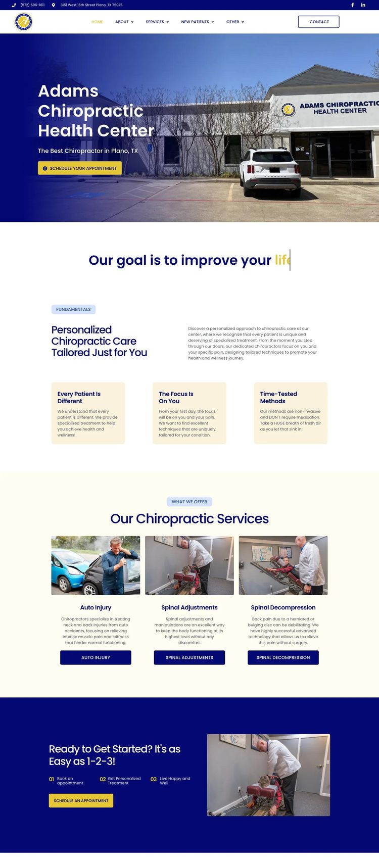 Screenshot 2 of Adams Chiropractic Health Center (Example WordPress Chiropractor Website)