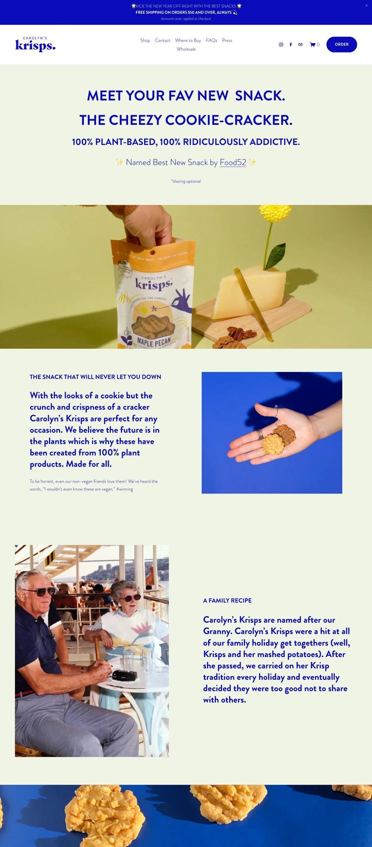 Screenshot 1 of Carolyn's Krisps (Example Squarespace Ecommerce (General) Website)