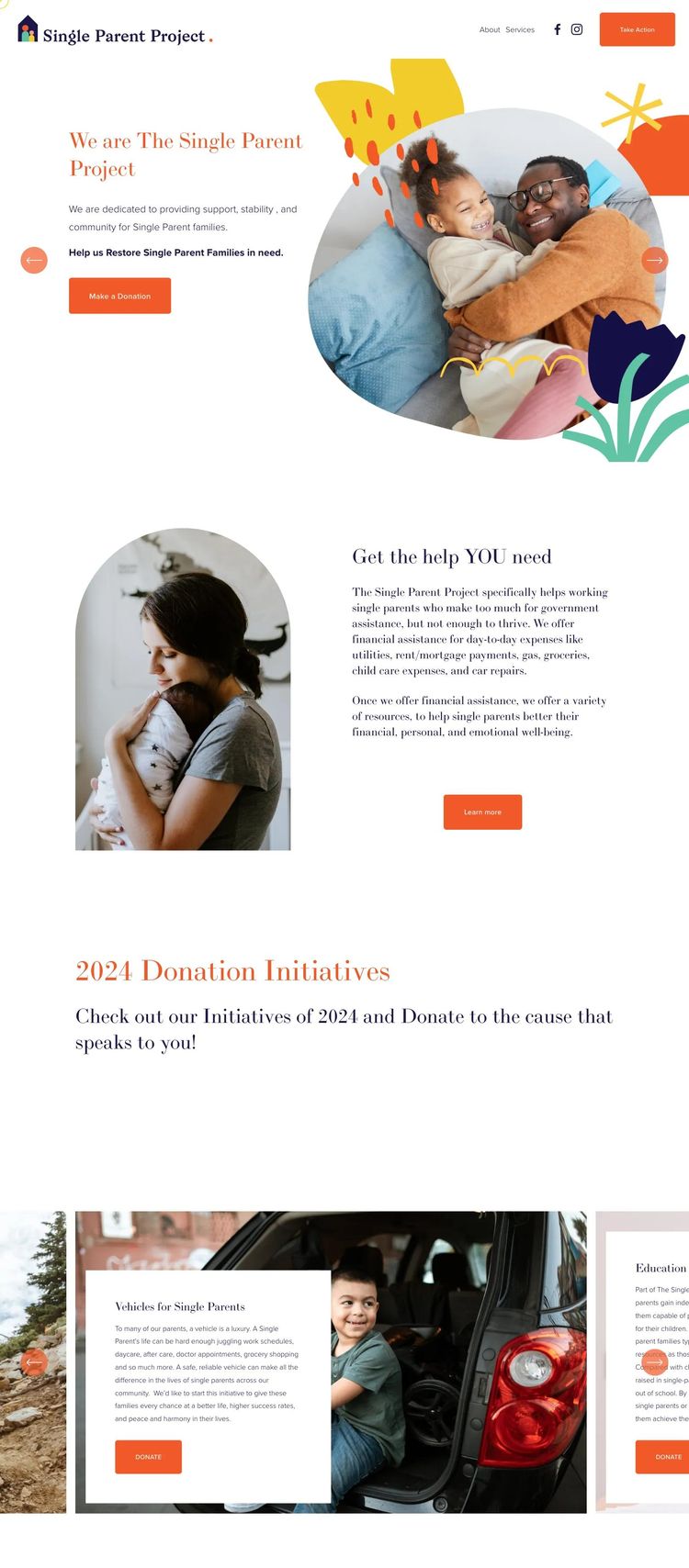 Screenshot 1 of The Single Parent Project (Example Squarespace Nonprofit Organization Website)