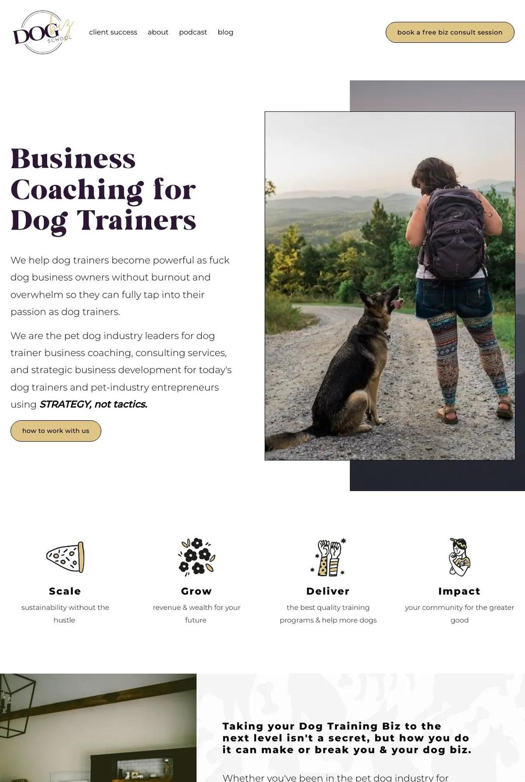 Screenshot 1 of Dog Biz School (Example Squarespace Coach Website)