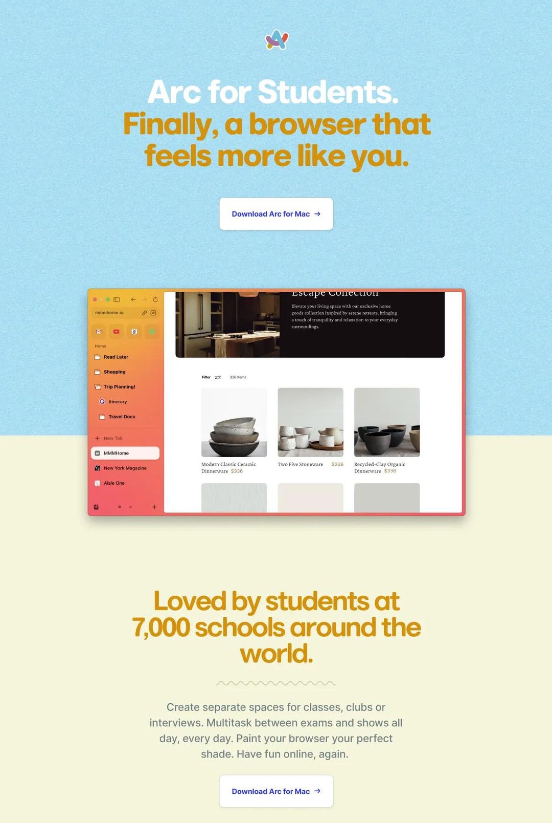Screenshot 1 of Arc for Students (Example Framer Website)
