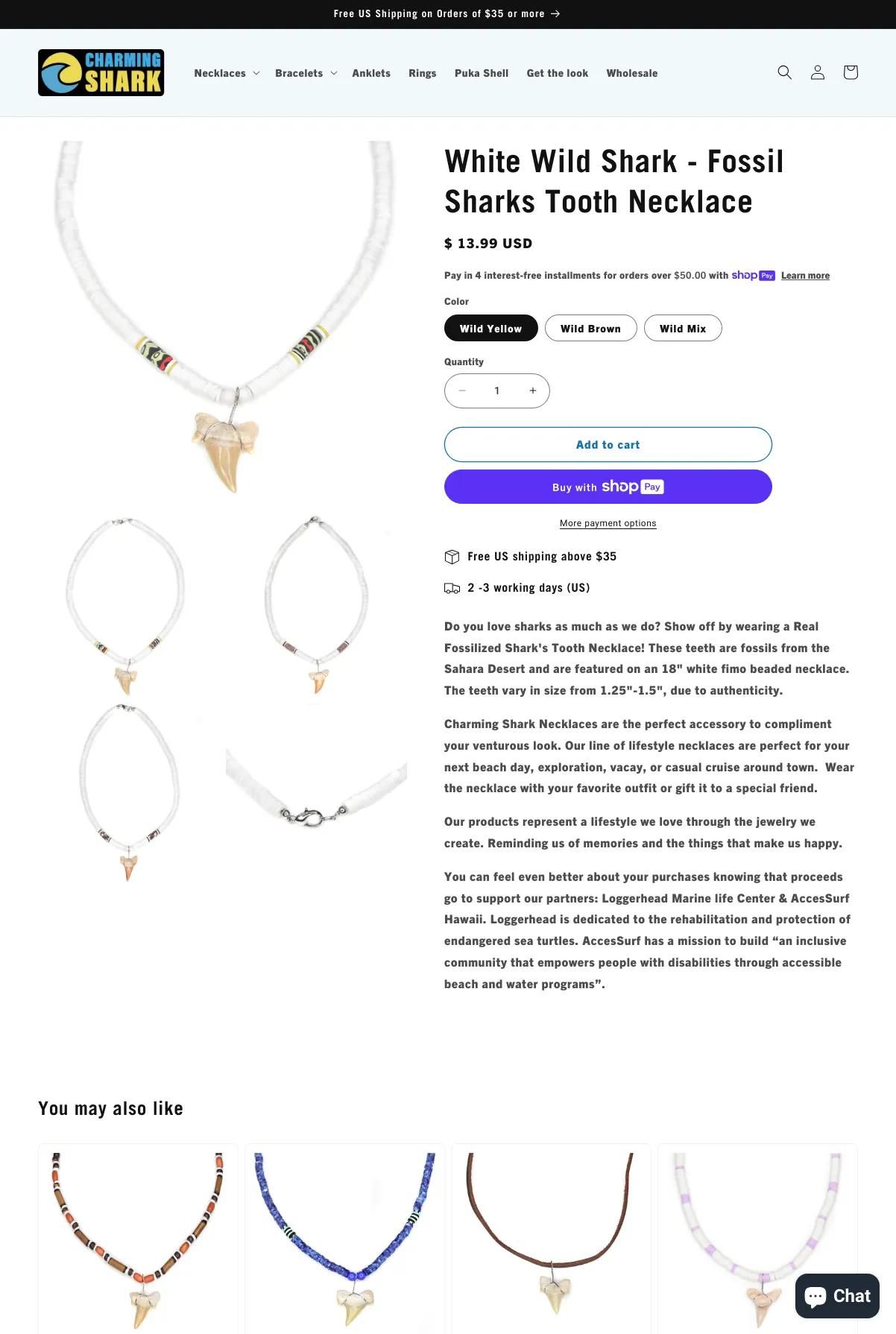 Screenshot 2 of Charming Shark Retail (Example Shopify Jewelry Website)
