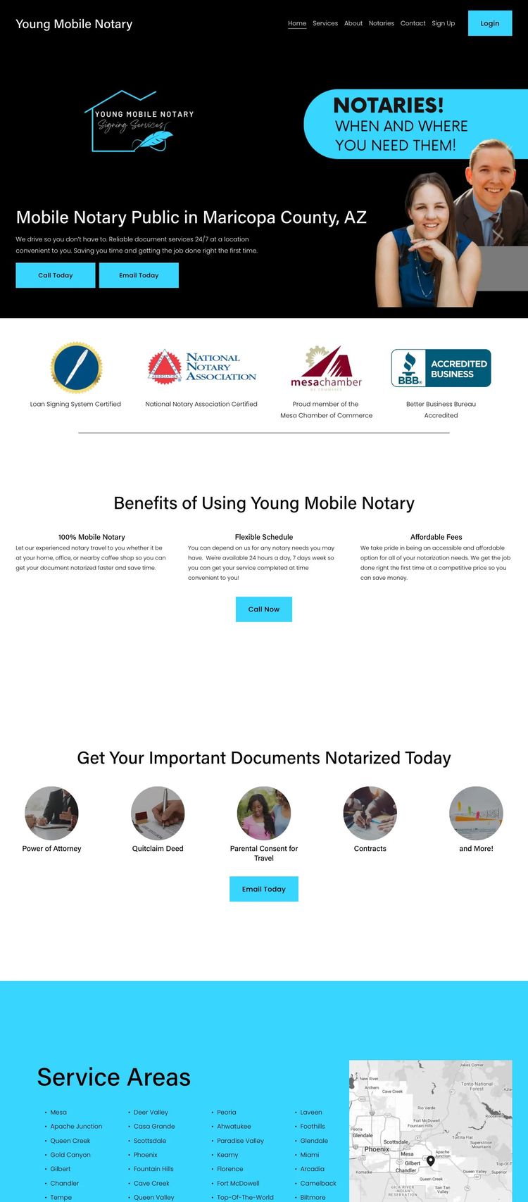 Screenshot 1 of Young Mobile Notary (Example Squarespace Notary Website)