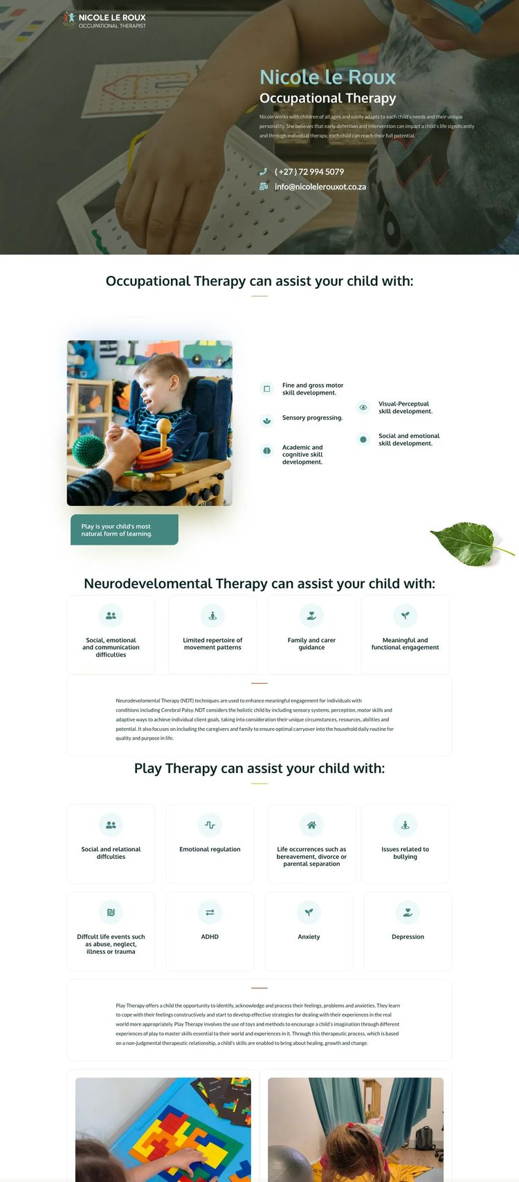 Screenshot 2 of Nicole le Roux Occupational Therapy (Example WordPress Health and Wellness Website)