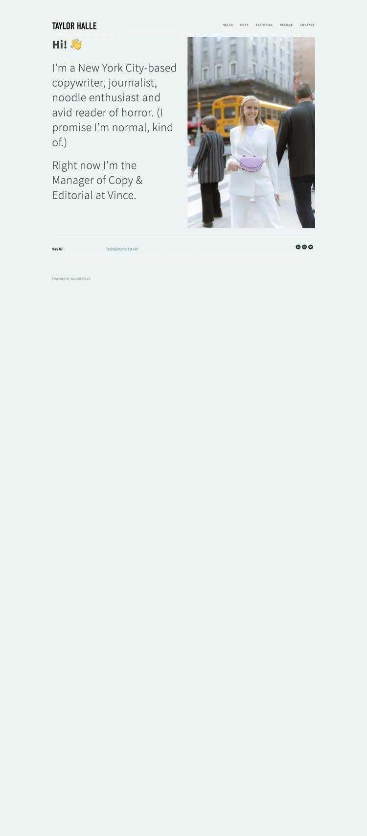 Screenshot 1 of Taylor Halle (Example Squarespace Journalist Website)