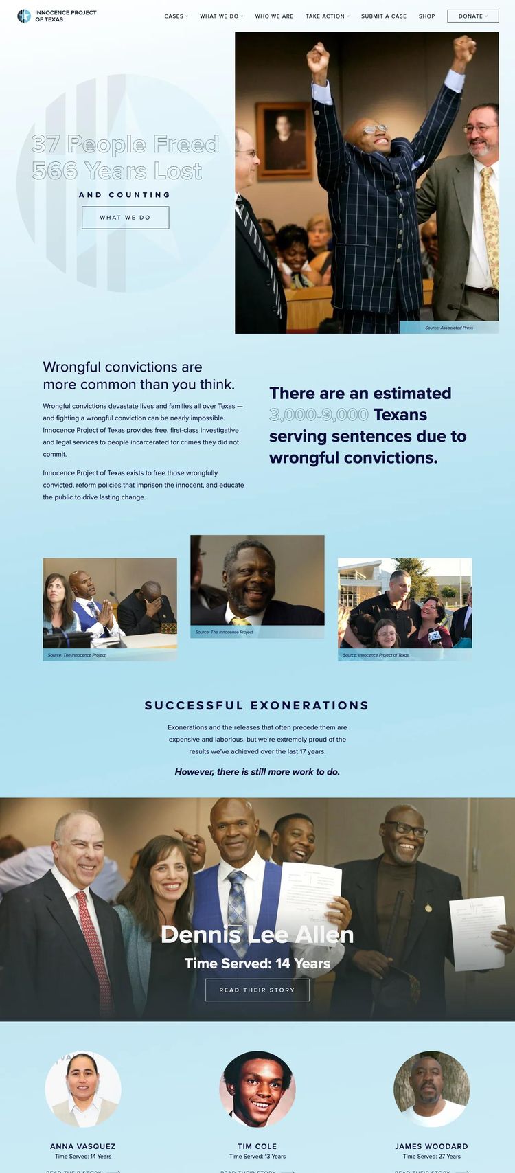 Screenshot 1 of Innocence Project of Texas (Example Squarespace Nonprofit Organization Website)