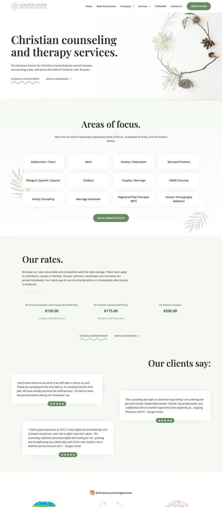 Screenshot 1 of Houston Center for Christian Counseling (Example Webflow Therapist Website)