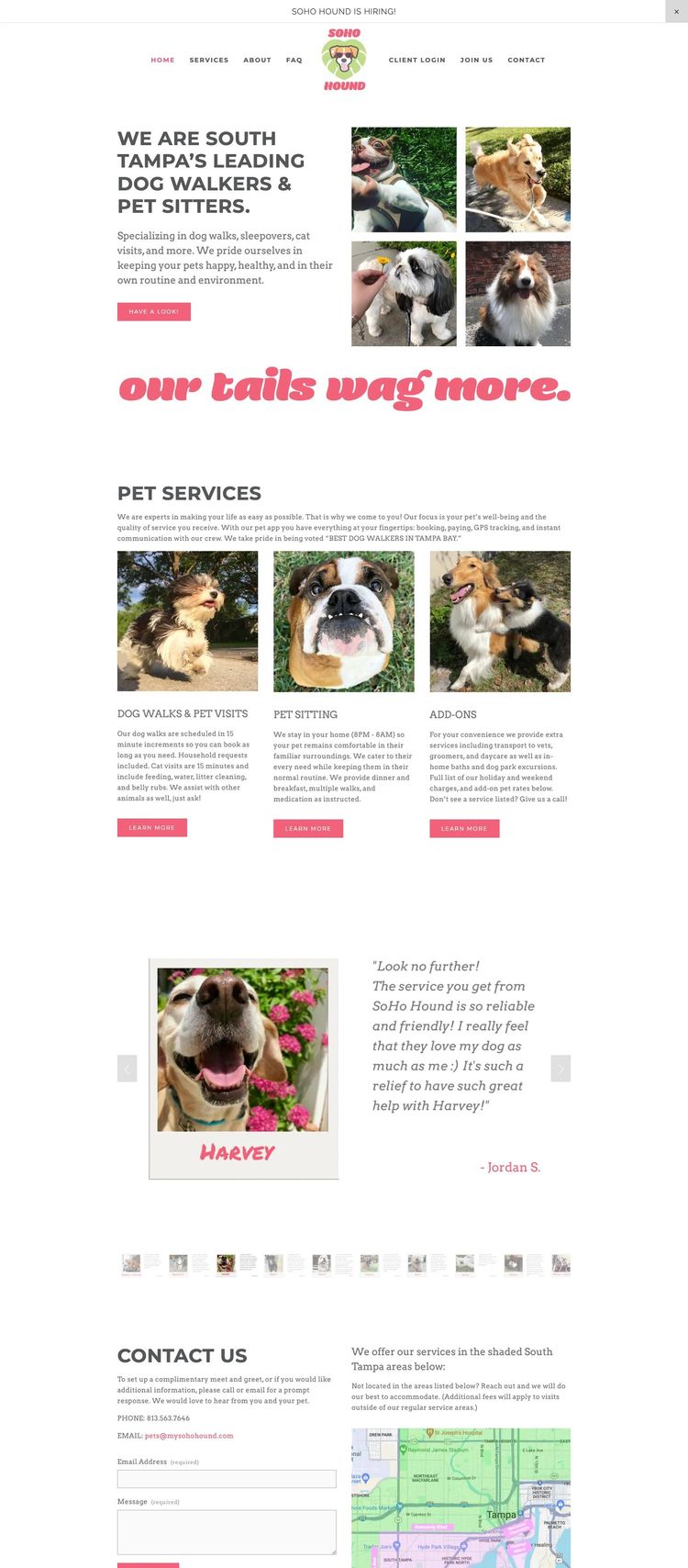 Screenshot 1 of Soho Hound (Example Squarespace Pet Services Website)