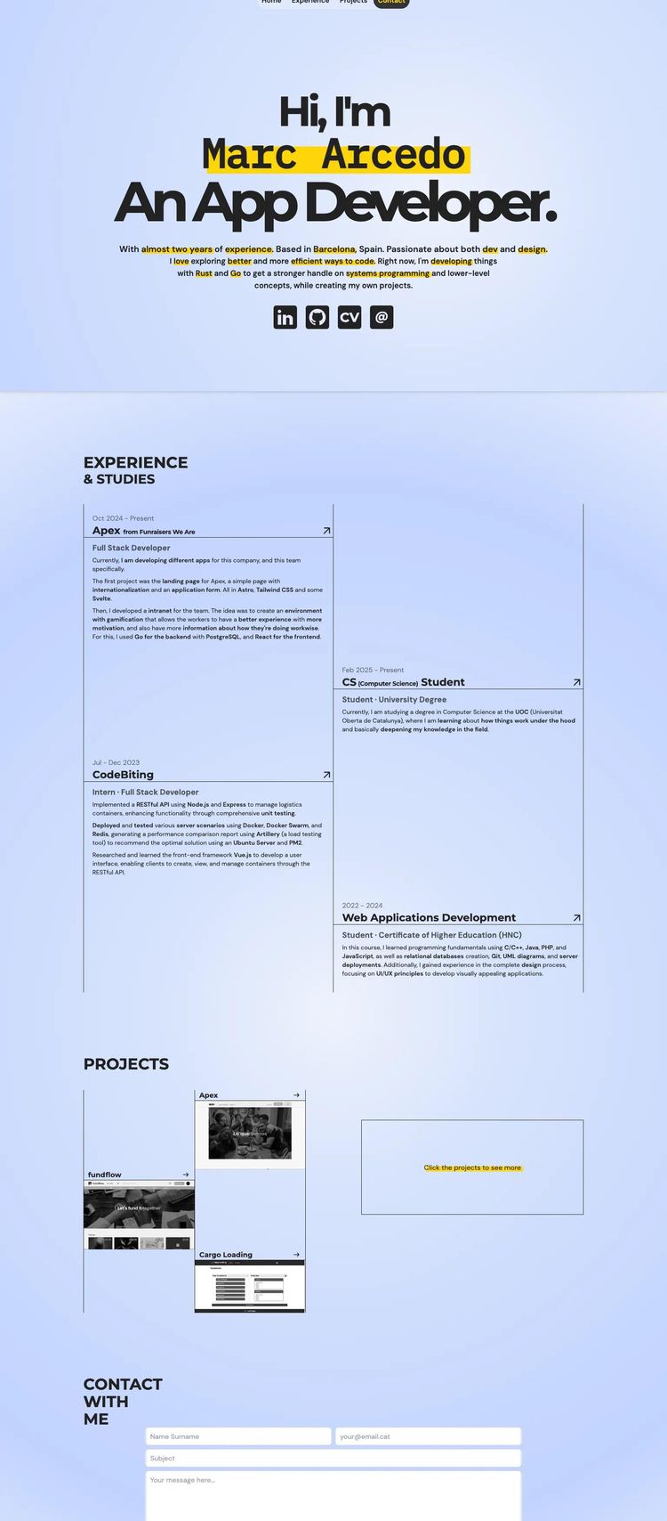 Screenshot 2 of Marc Arcedo (Example Astro Software Development Website)