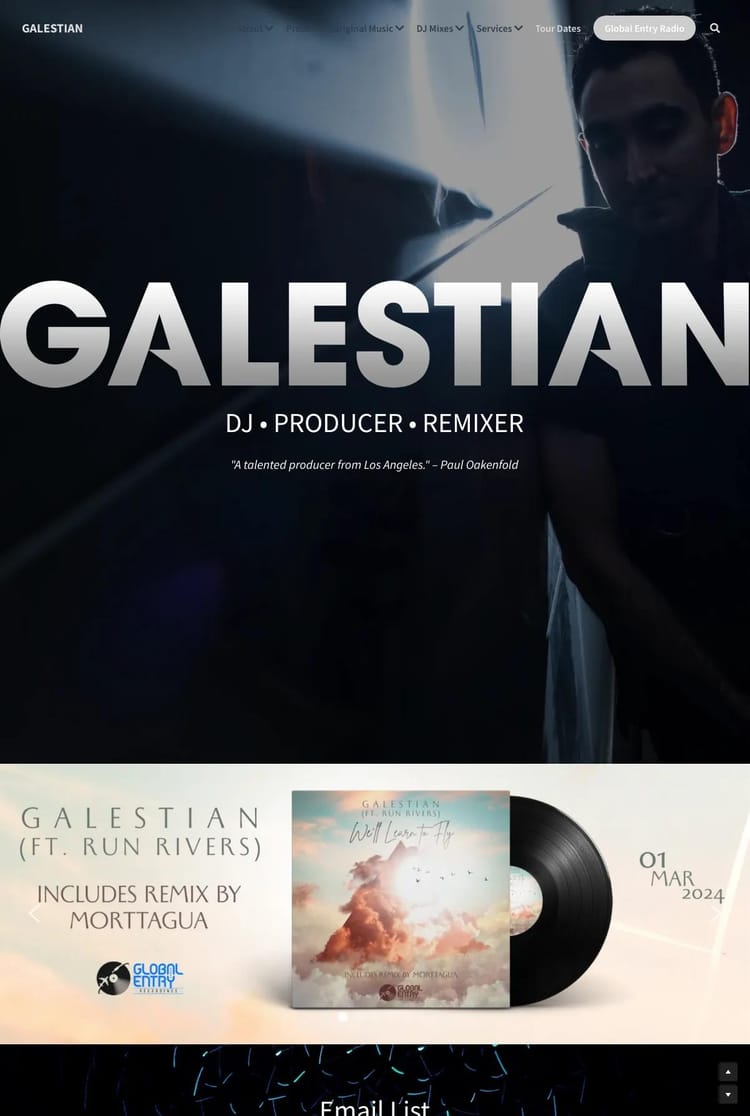 Screenshot 1 of Galestian Music (Example Strikingly Website)