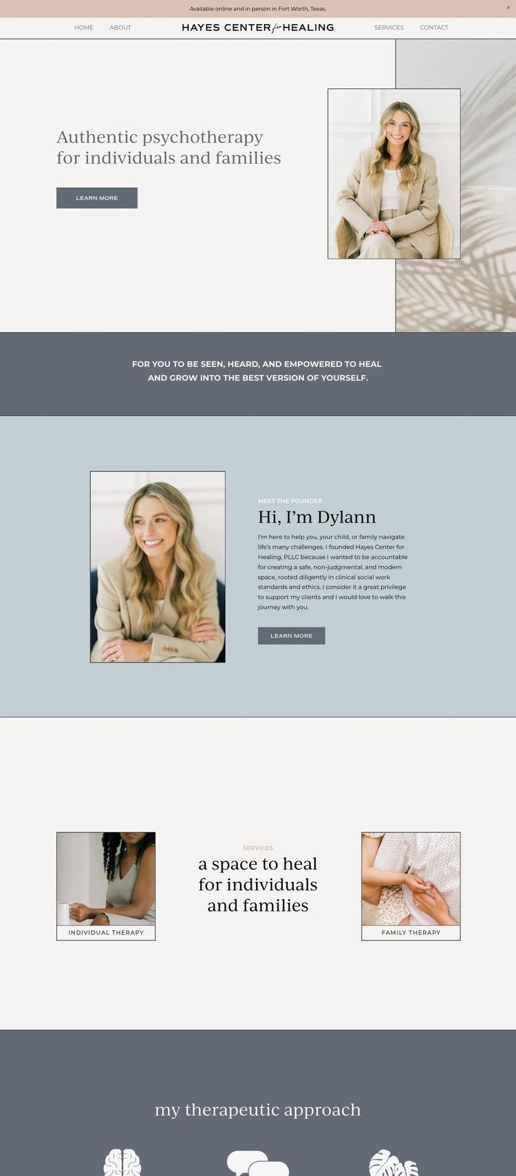 Screenshot 2 of Hayes Center for Healing (Example Squarespace Therapist Website)