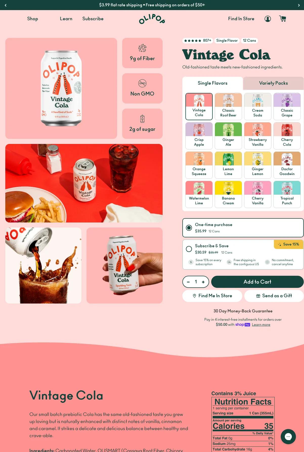 Screenshot 2 of OLIPOP (Example Shopify Food and Beverage Website)