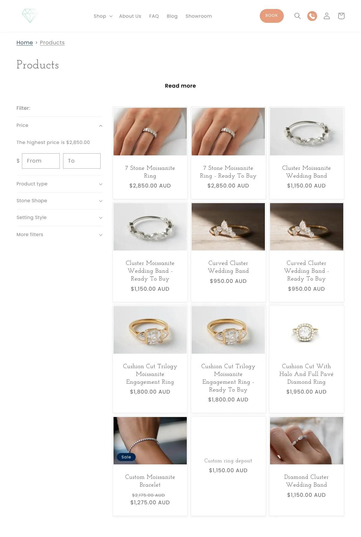 Screenshot 2 of Moissanite Engagement Rings (Example Shopify Jewelry Website)