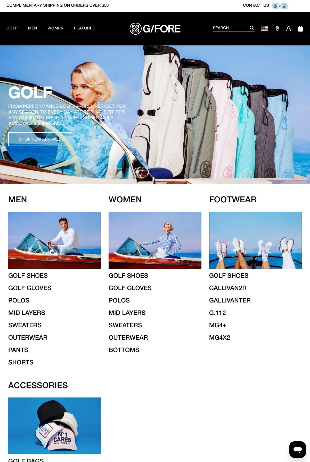 Screenshot 2 of G/FORE (Example Shopify Website)