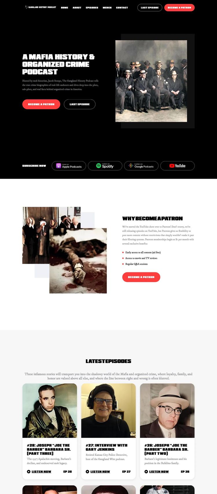 Screenshot 2 of Gangland History Podcast (Example Webflow Podcast Website)