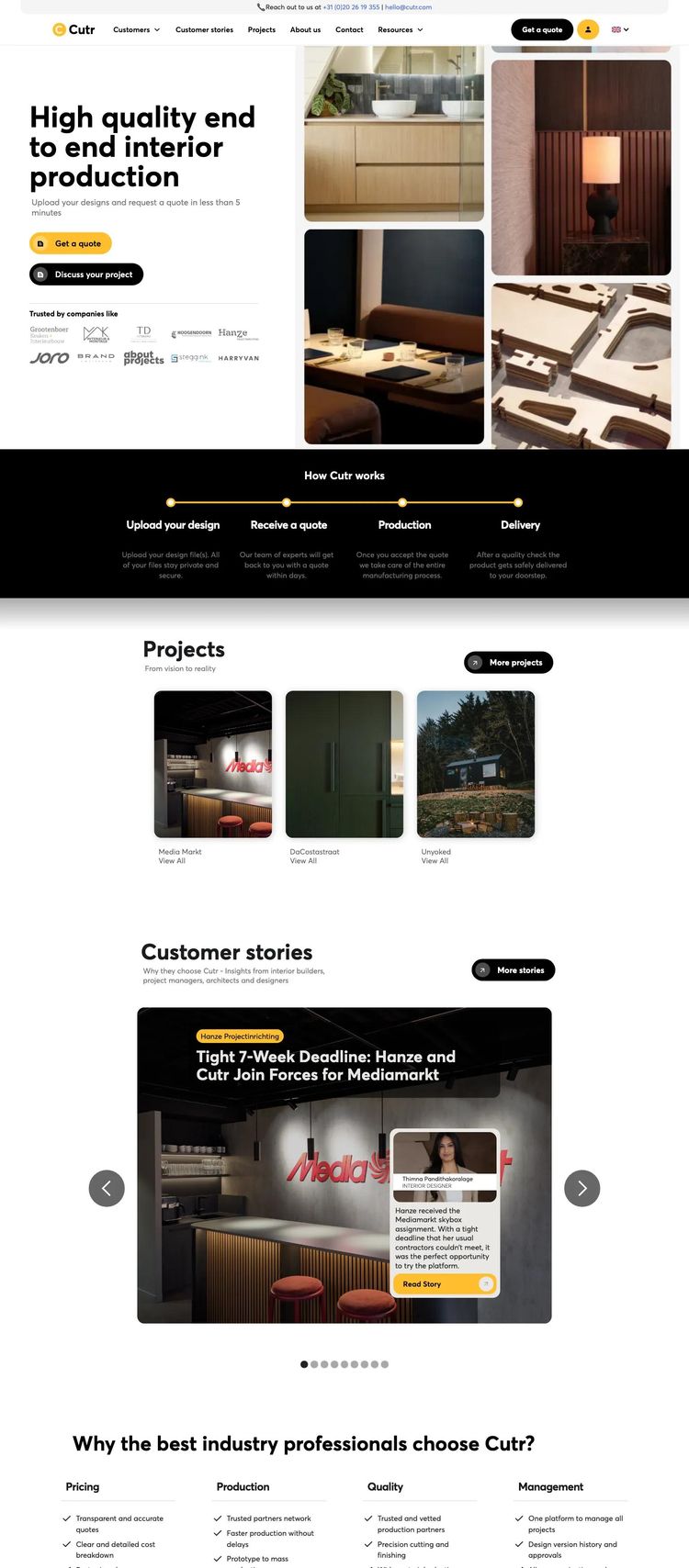 Screenshot 2 of Cutr (Example Webflow Manufacturing Website)