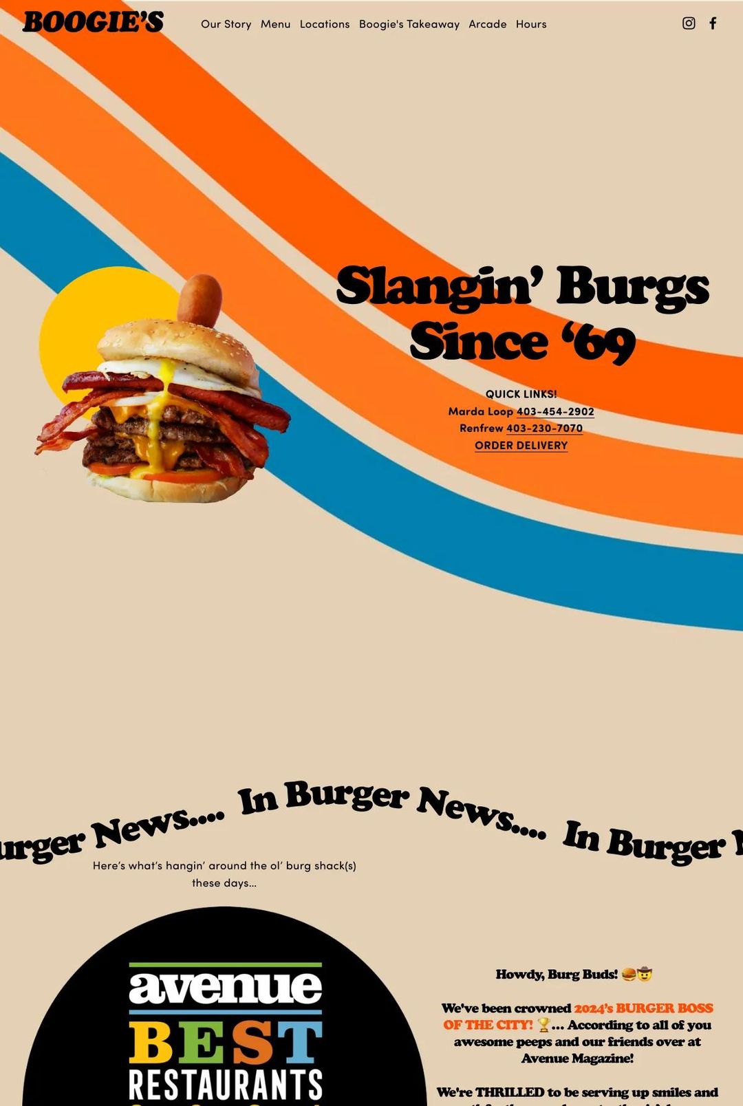 Screenshot 1 of Boogie's Burgers (Example Squarespace Restaurant Website)