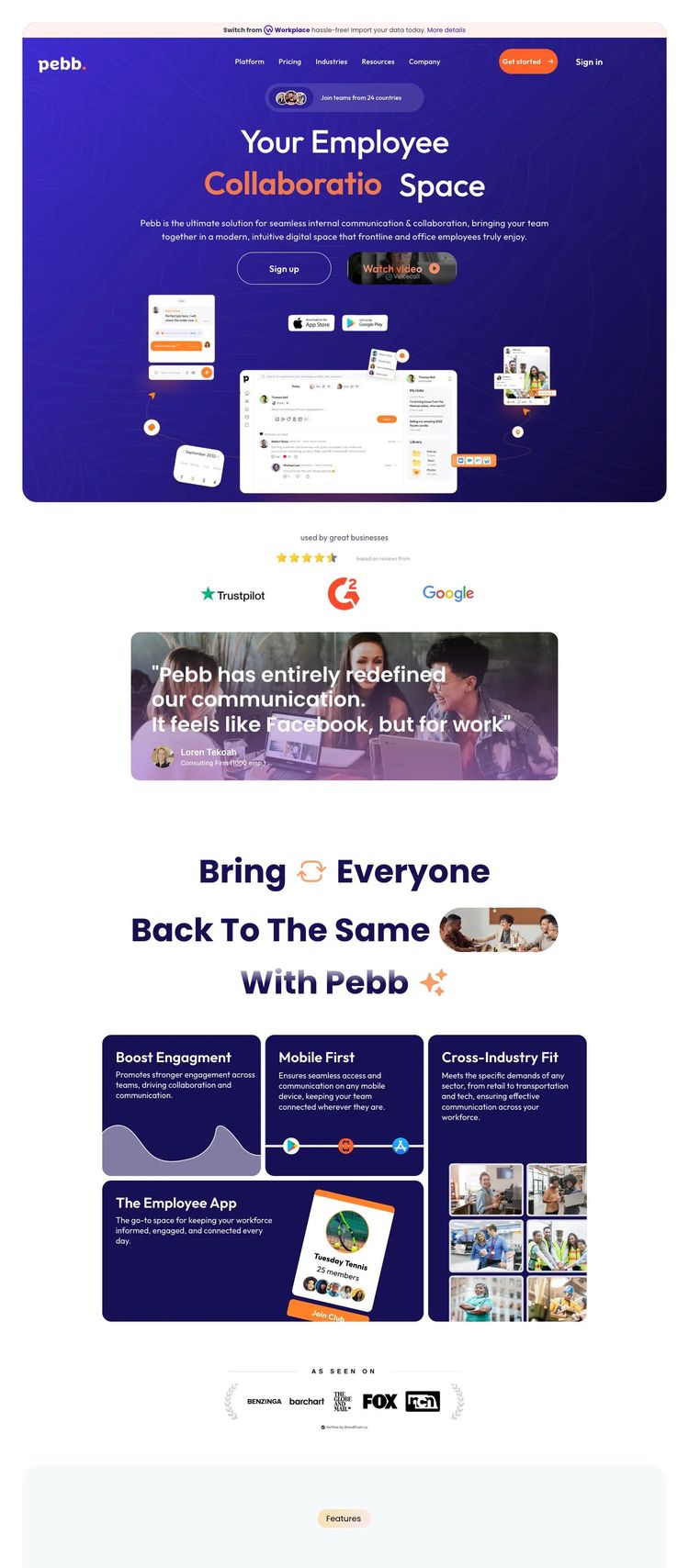 Screenshot 2 of Pebb (Example Framer Productivity and Collaboration Website)