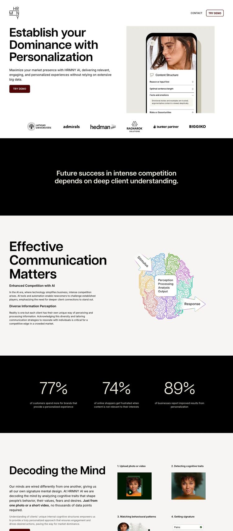 Screenshot 2 of HRMNY (Example Squarespace AI and Machine Learning Website)