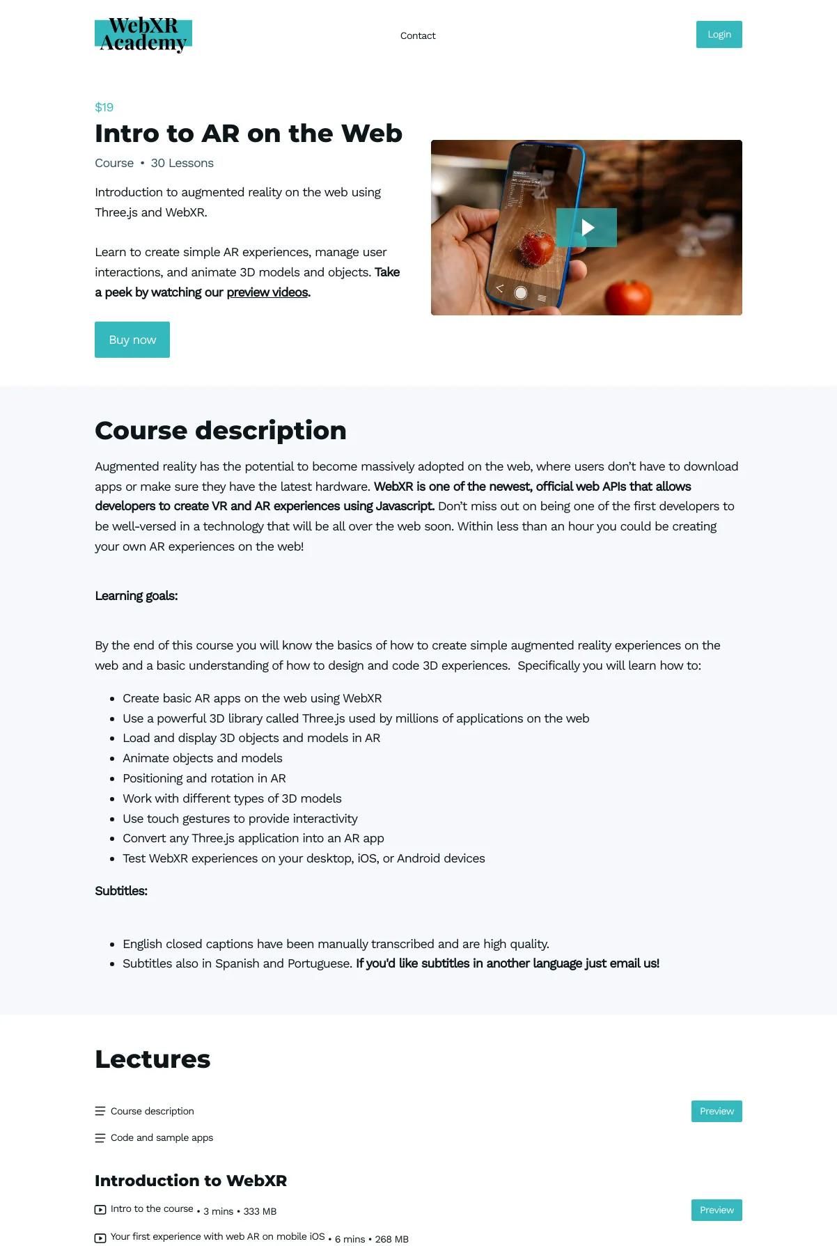 Screenshot 2 of WebXR Academy (Example Podia Website)