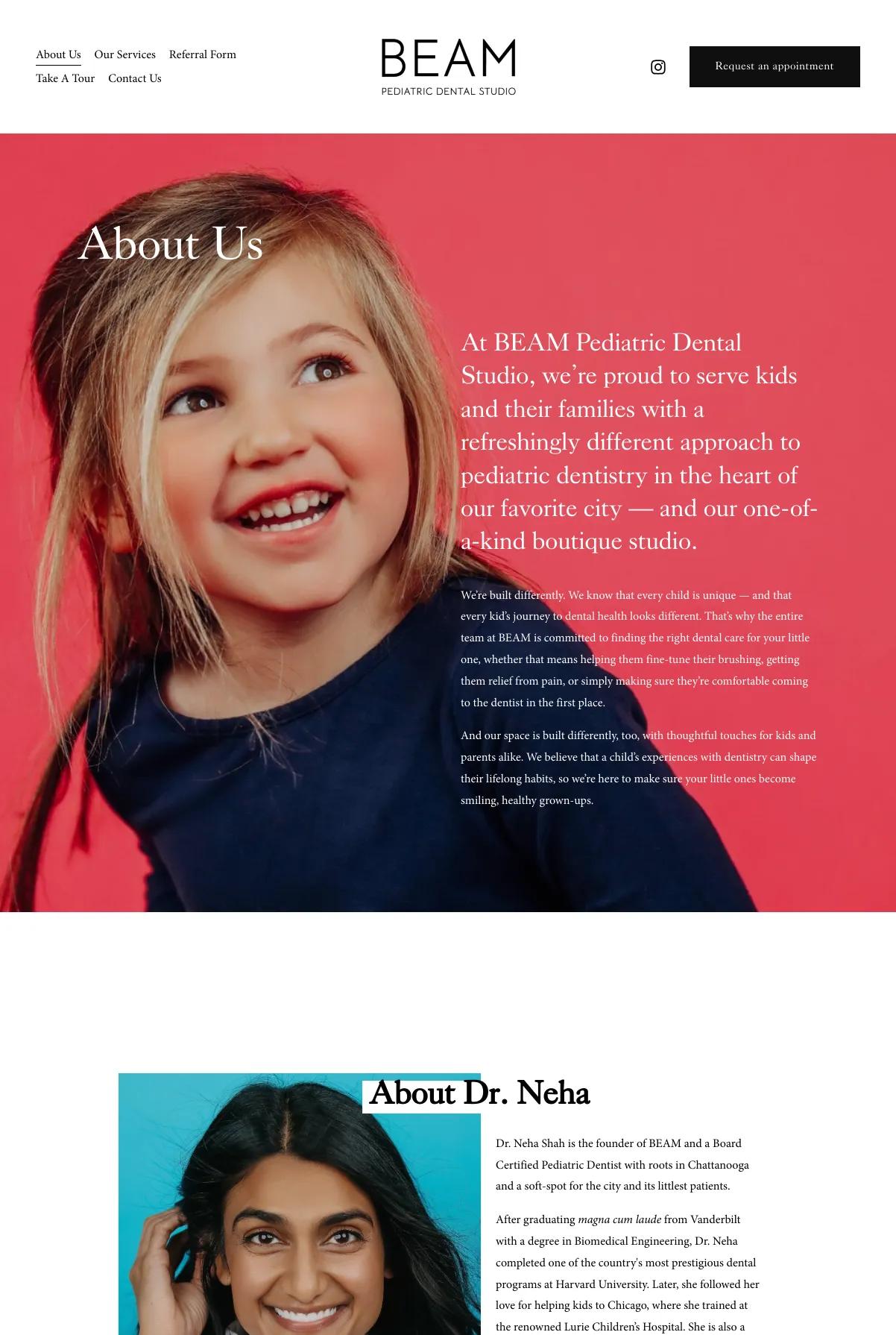 Screenshot 2 of Beam Pediatric Dental Studio (Example Squarespace Dentist Website)