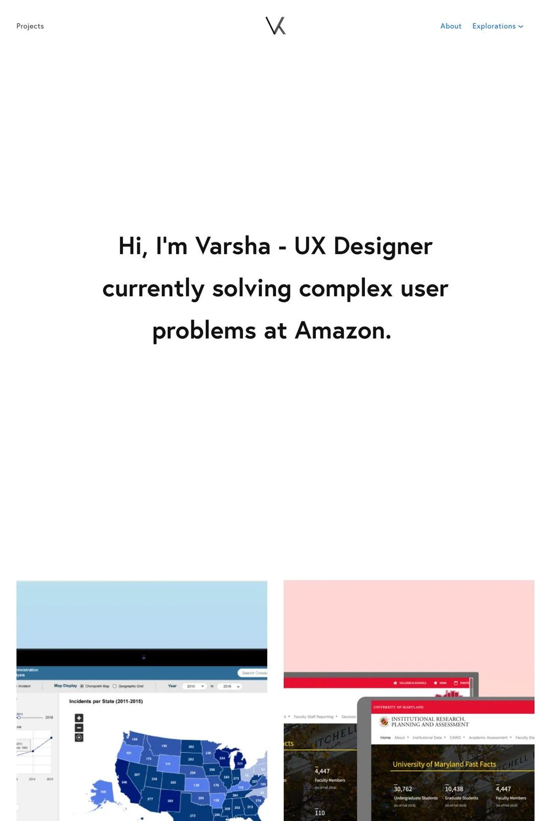 Screenshot 1 of Varsha Kori (Example Squarespace Resume Website)