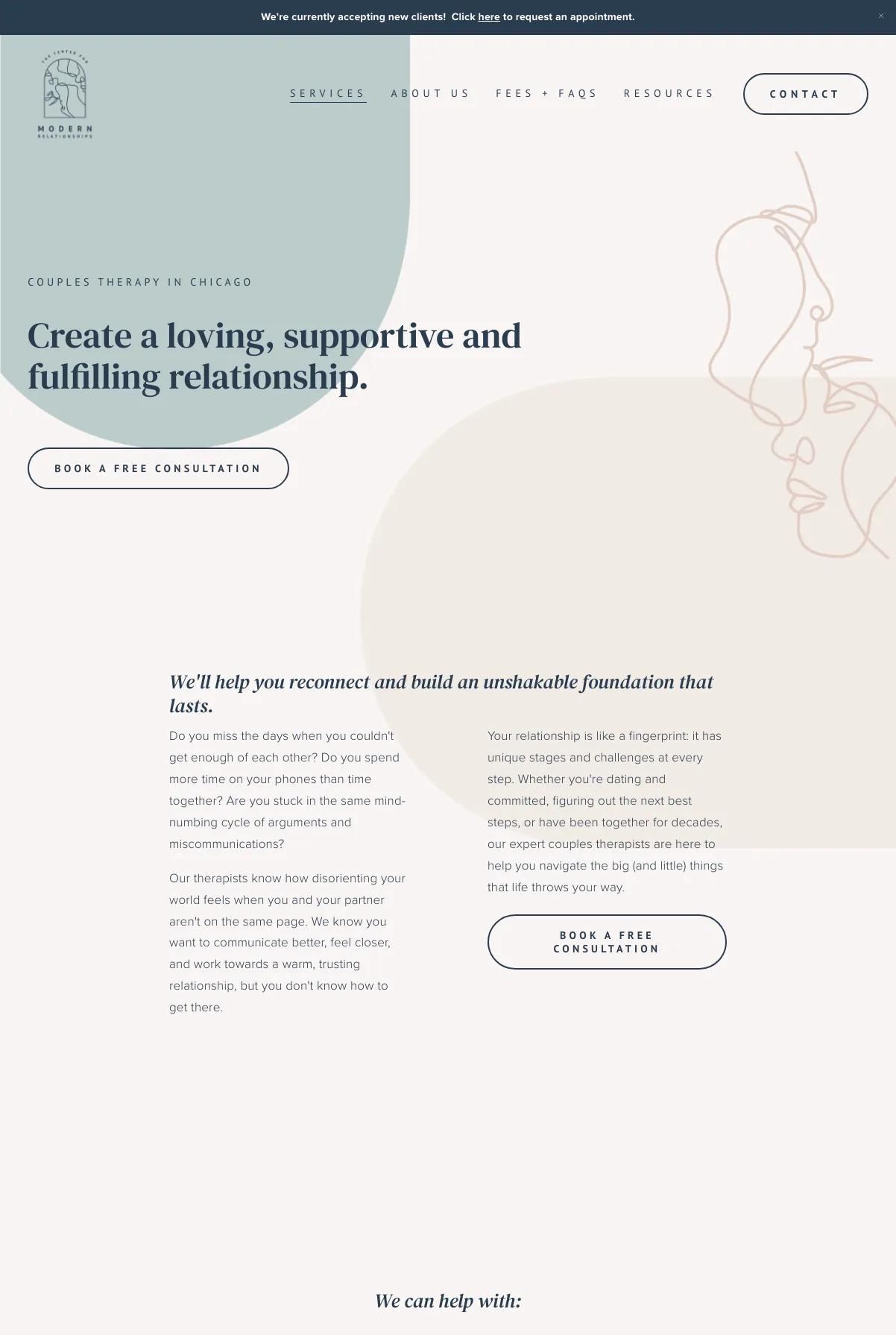 Screenshot 2 of Center for Modern Relationships (Example Squarespace Therapist Website)