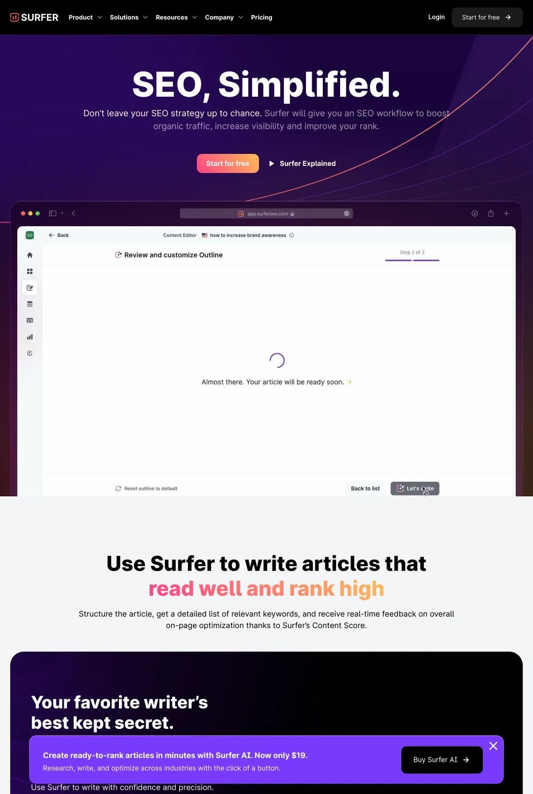 Screenshot 1 of Surfer (Example Webflow SaaS Website)