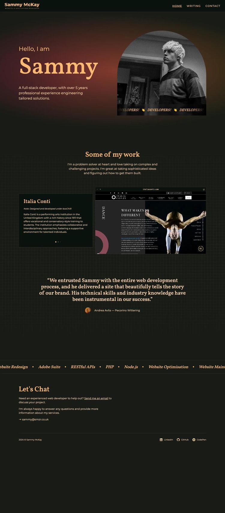 Screenshot 2 of Sammy (Example Astro Web Developer Portfolio Website)