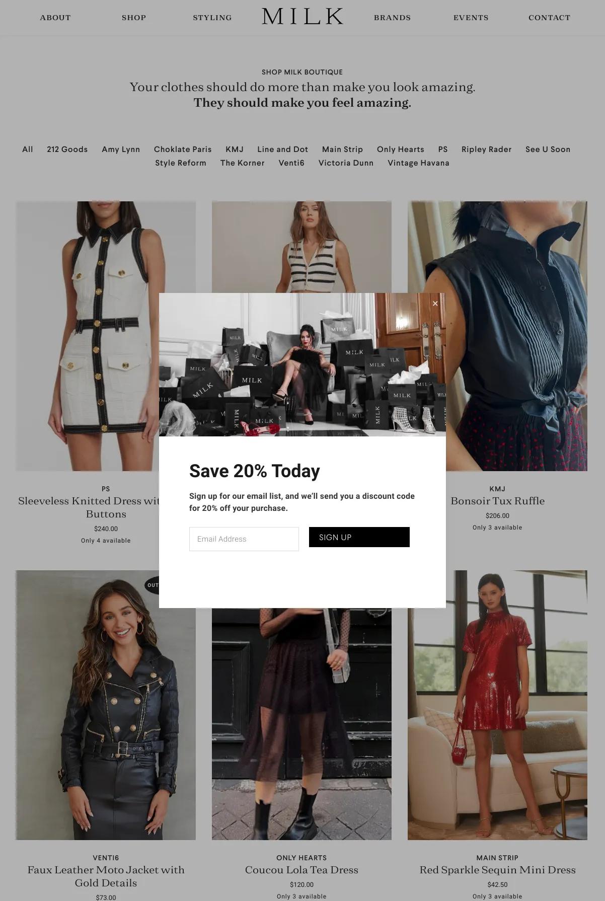 Screenshot 2 of MILK Boutique (Example Squarespace Ecommerce Website)