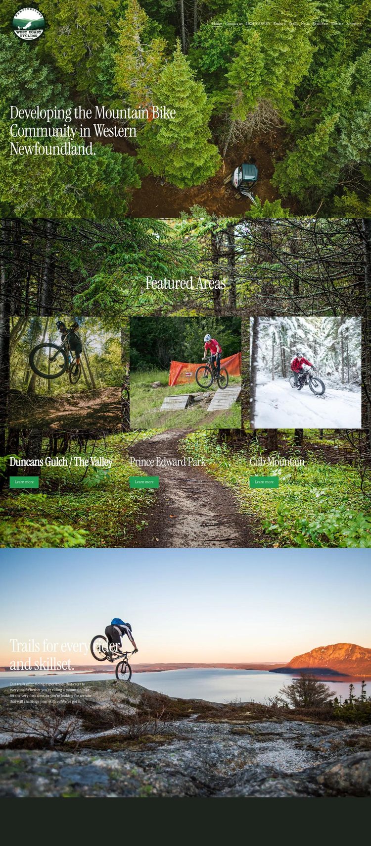 Screenshot 2 of Western Newfoundland Mountain Biking (Example Squarespace Recreation Center Website)