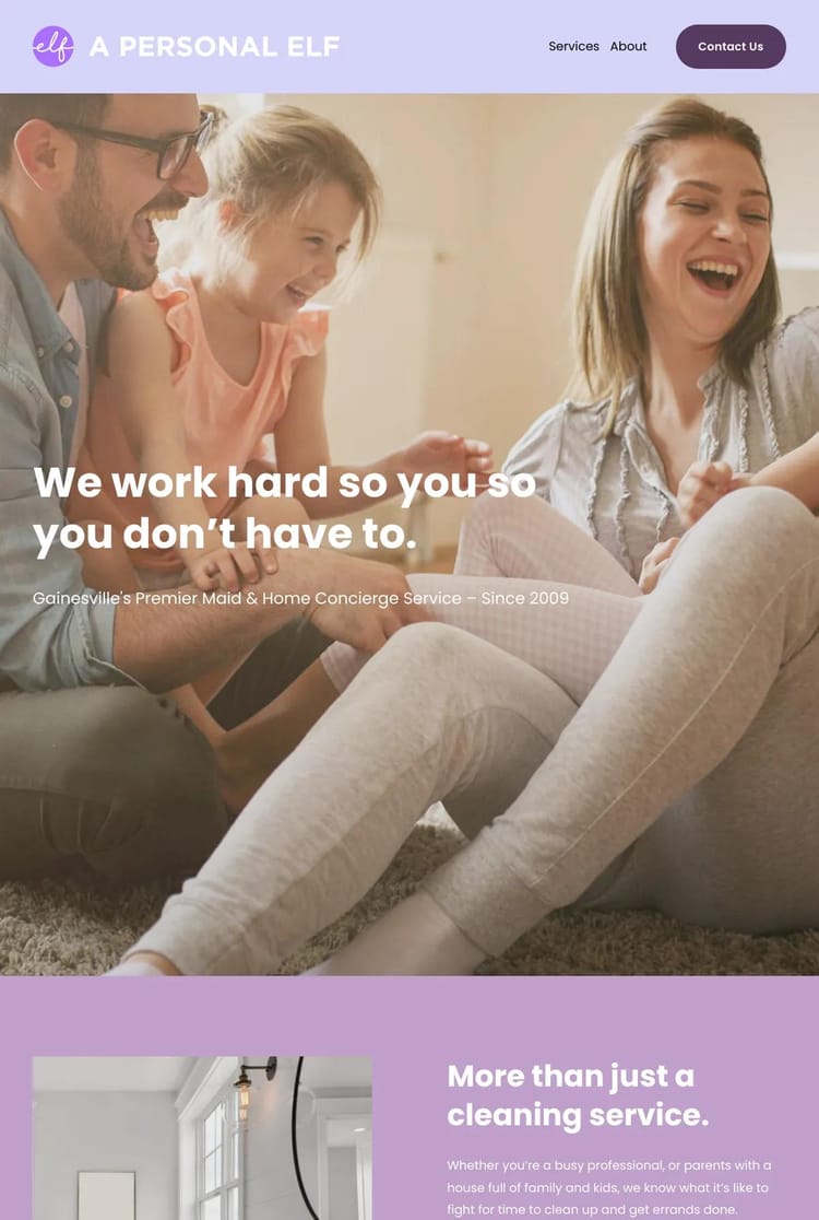 Screenshot 1 of A Personal Elf (Example Squarespace Cleaning Services Website)