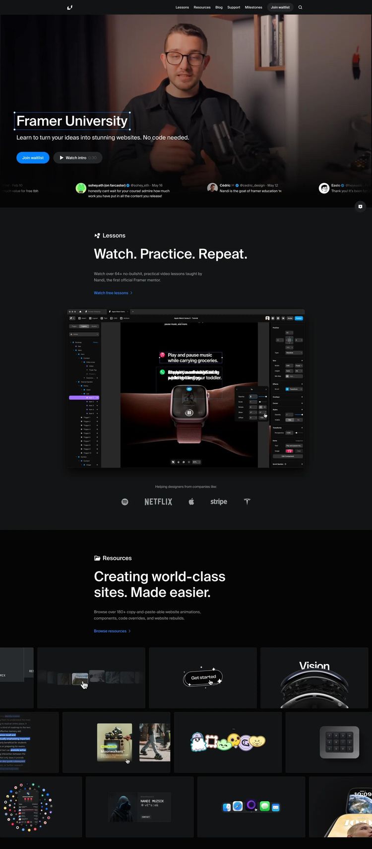 Screenshot 2 of Framer University (Example Framer Online Course Creator Website)