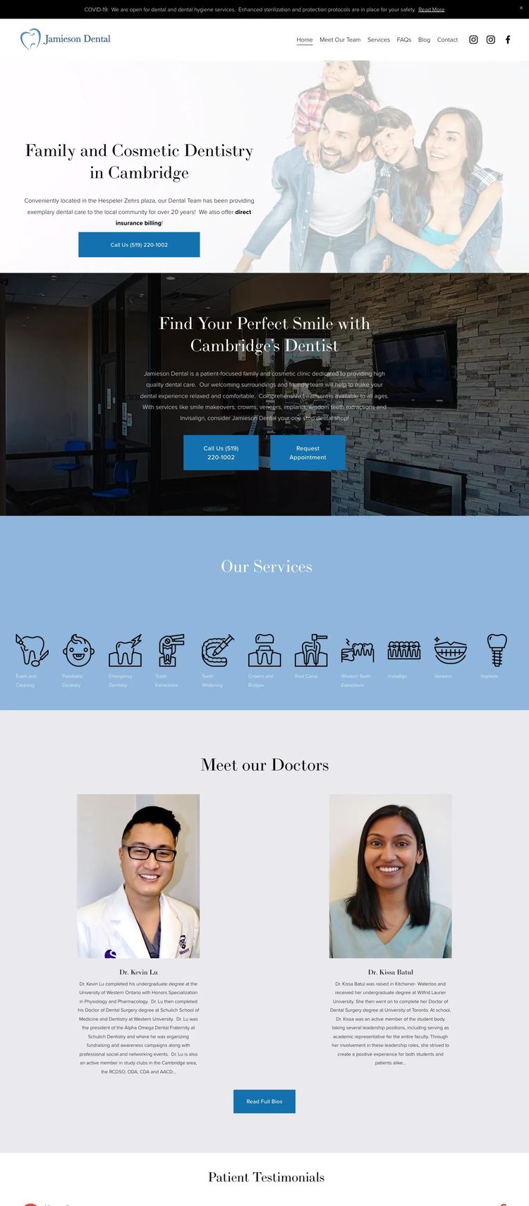 Screenshot 1 of Jamieson Dental (Example Squarespace Dentist Website)