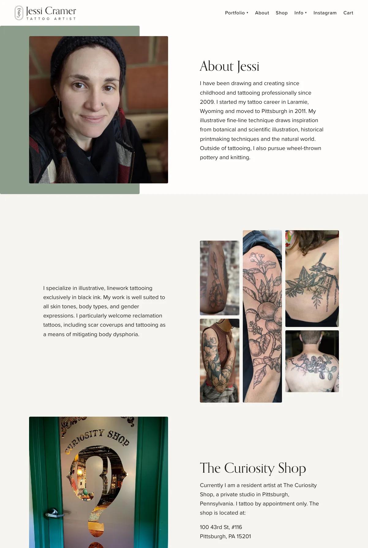 Screenshot 3 of Jessi Cramer Tattoo Artist (Example Squarespace Tattoo Website)