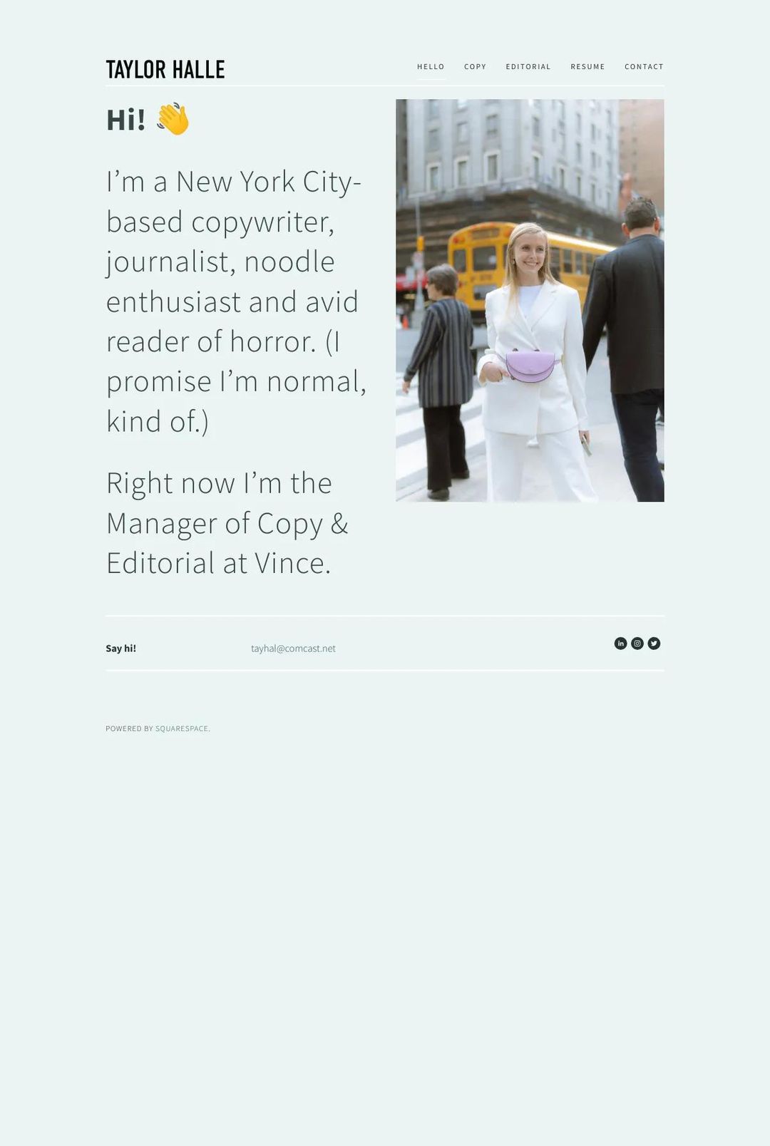 Screenshot 1 of Taylor Halle (Example Squarespace Journalist Website)