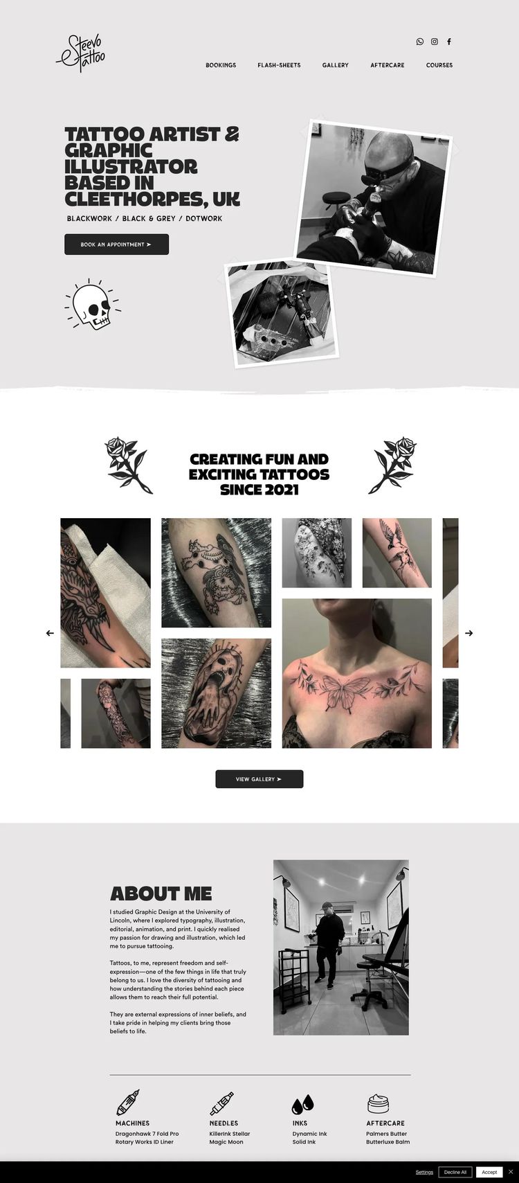 Screenshot 2 of Steevo Tattoo (Example Wix Tattoo Artist/Studio Website)