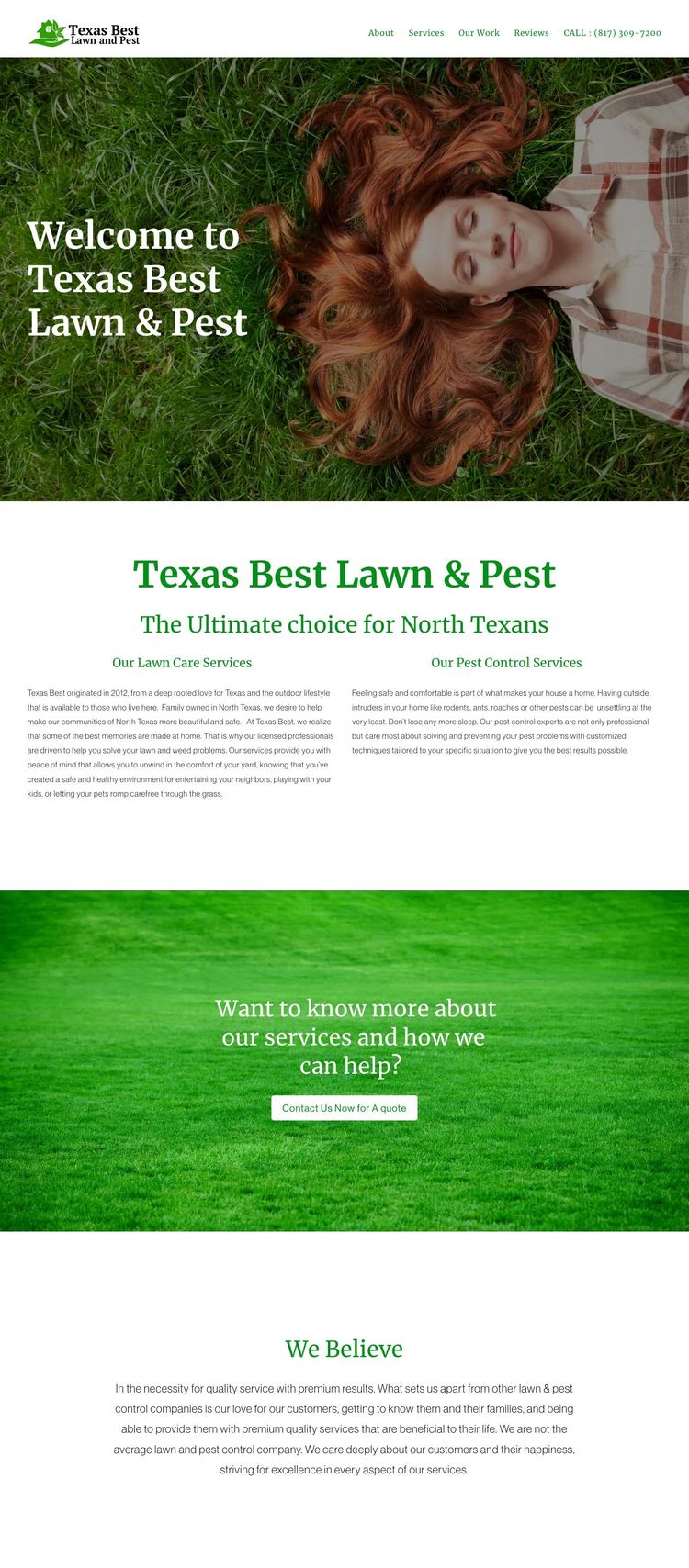 Screenshot 1 of Texas Best Lawn & Pest (Example Squarespace Lawn Care Website)