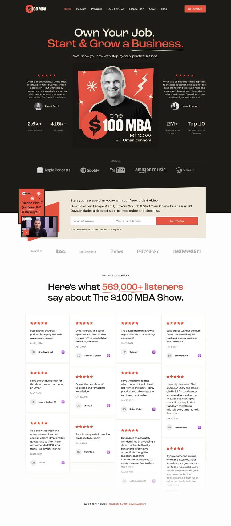 Screenshot 2 of The $100 MBA (Example WordPress Online Course Creator Website)