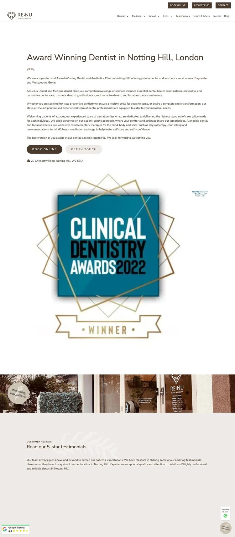 Screenshot 1 of Re:nu Dental and Medispa (Example Squarespace Dentist Website)