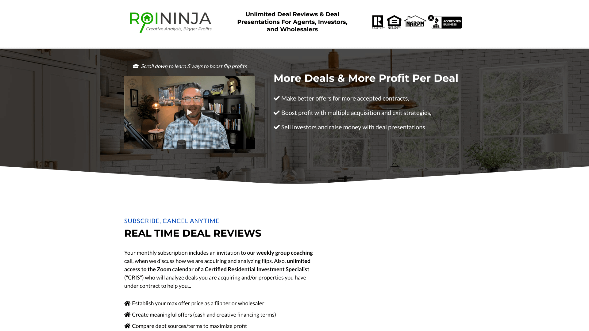 Screenshot of the ROI Ninja website