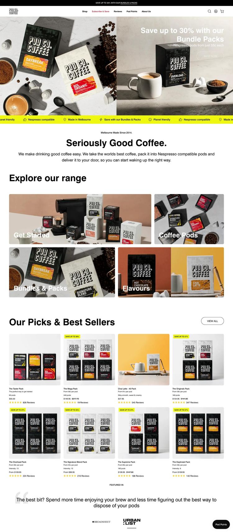 Screenshot 2 of Pod Co (Example Shopify Coffee Shop/Café Website)