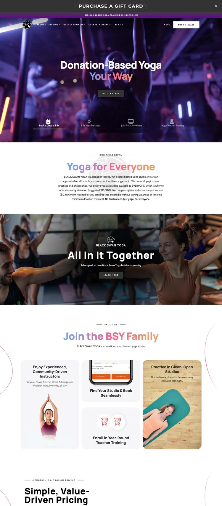 Screenshot 2 of Black Swan Yoga (Example Webflow Yoga Studio Website)