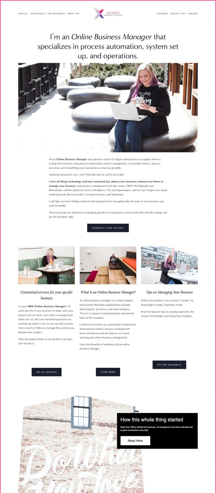 Screenshot 1 of Tiffany Dougherty (Example Squarespace Virtual Assistant Website)