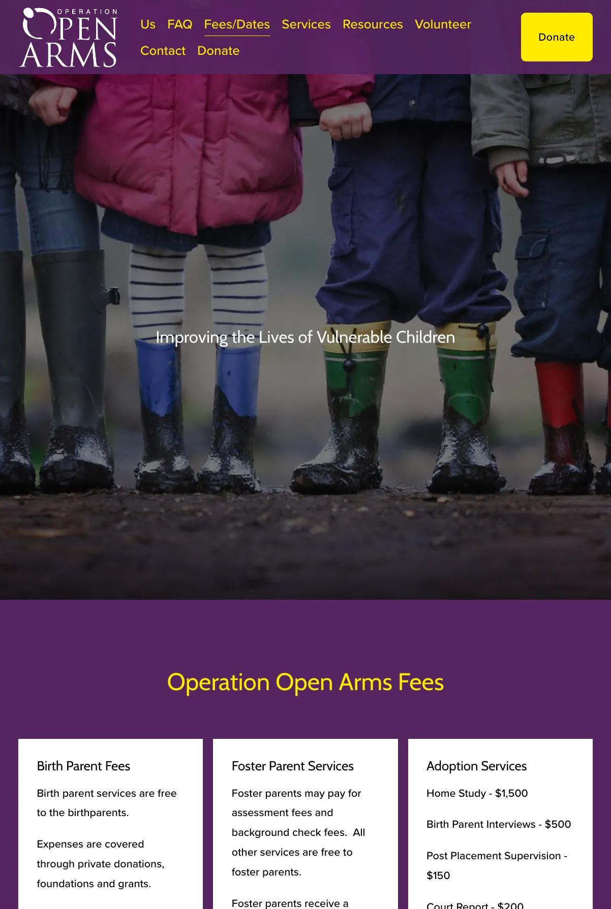 Screenshot 2 of Operation Open Arms (Example Squarespace Nonprofit Website)