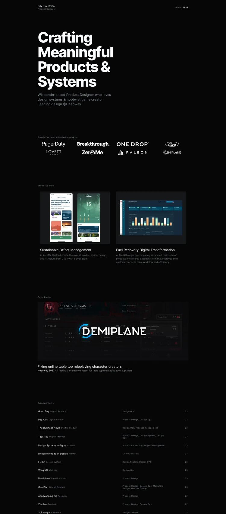 Screenshot 2 of Billy Sweetman (Example Framer Design Portfolio Website)